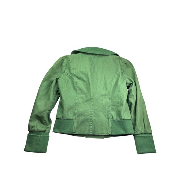 Vintage Y2K Tulle Green Moto Zip Front Jacket With Cuffed Sleeves Size XL - Picture 5 of 6
